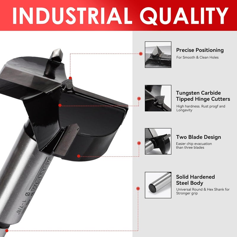 Mollom 1-5/8" (41.2mm) Forstner Drill Bit for Precise Woodworking with Durable YG8 Carbide Thickness of 2.0mm,This Hinge Cutter Tool is Ideal for Hard Wood, Plastic, Plywood - Image 3